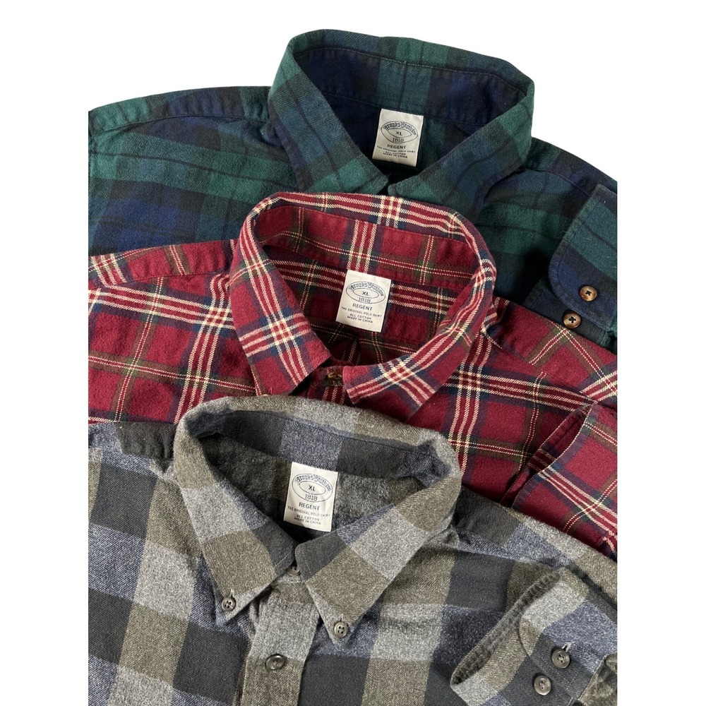 Brooks Brothers Regent Plaid L/S Flannel Shirt Bundle 3 Pack Mens XL Cotton Fall